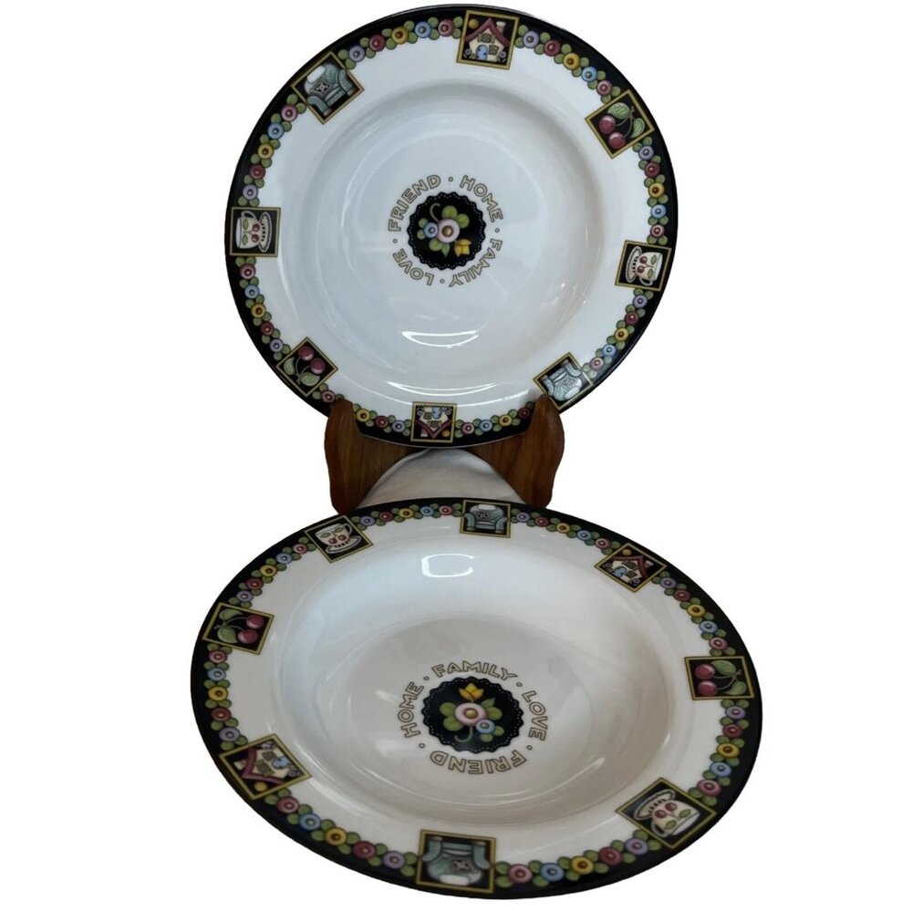 Set of Two Mary Engelbreit Love Home Family Friends Soup Pasta Bowls
